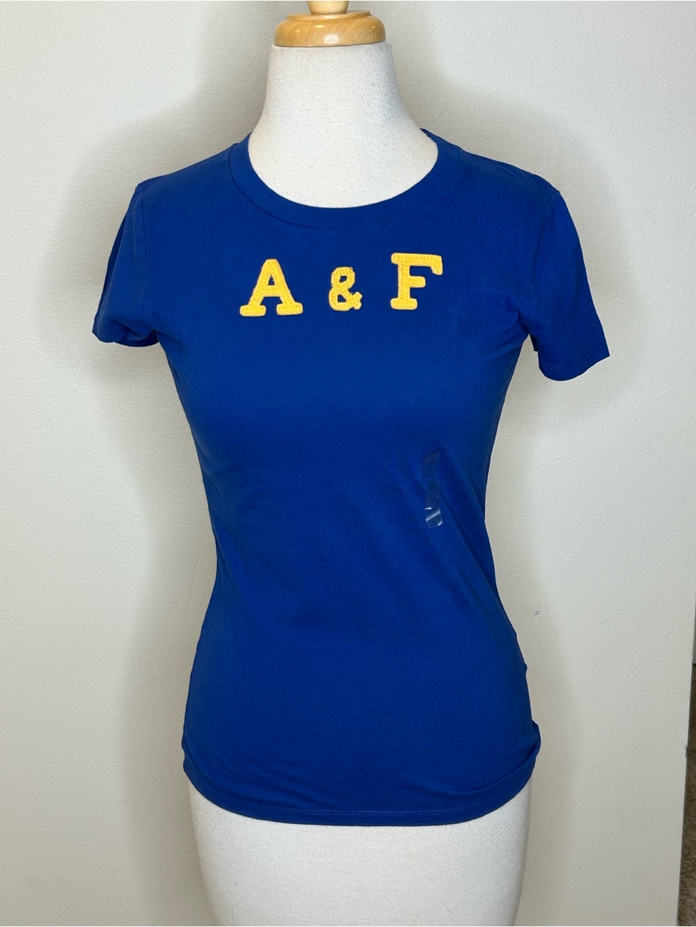 Abercrombie & Fitch Royal Blue Short Sleeve Logo Tee w/ Yellow Print Size M NWT